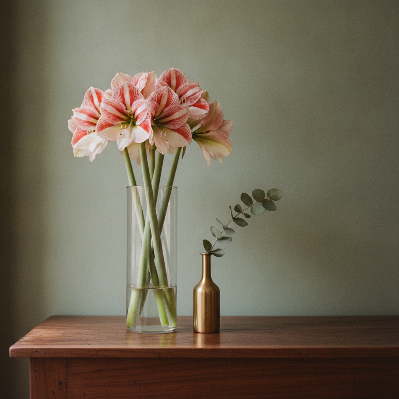 Frische Amaryllis und Goldvase — Blumen im Atelier Femme